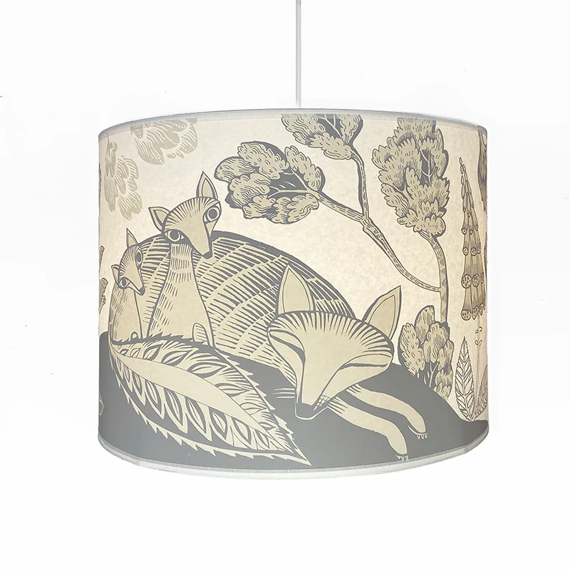 Large Fox and Cubs Lampshade - Grey and Cream - Image 2
