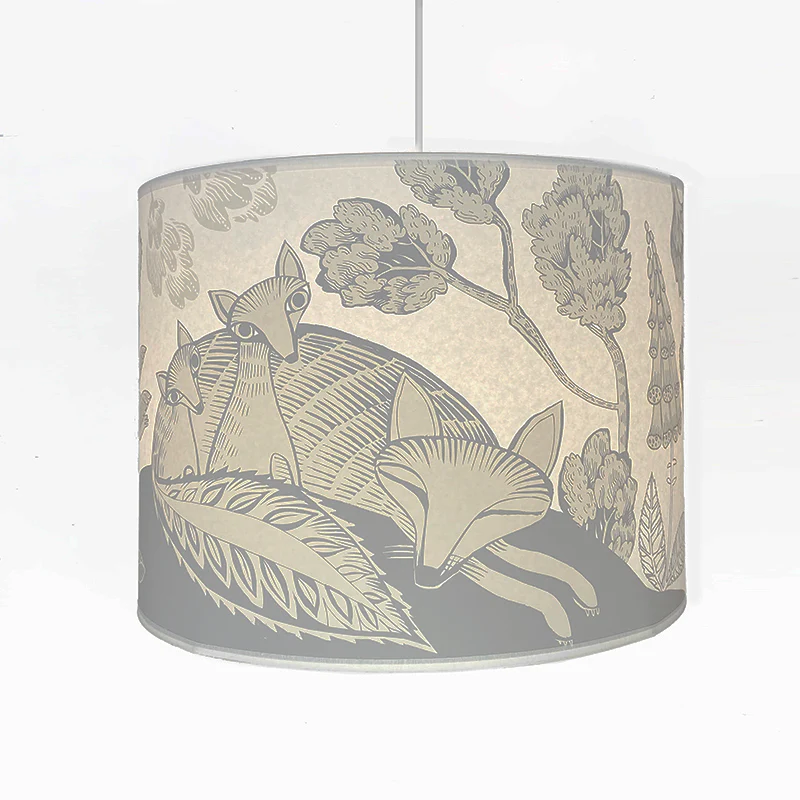 Large Fox and Cubs Lampshade - Grey and Cream - Image 3